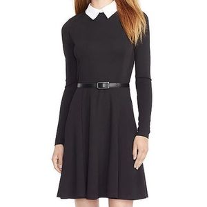 Lauren Ralph Lauren Belted Ponte Shirtdress 0 2 black Peter Pan collar